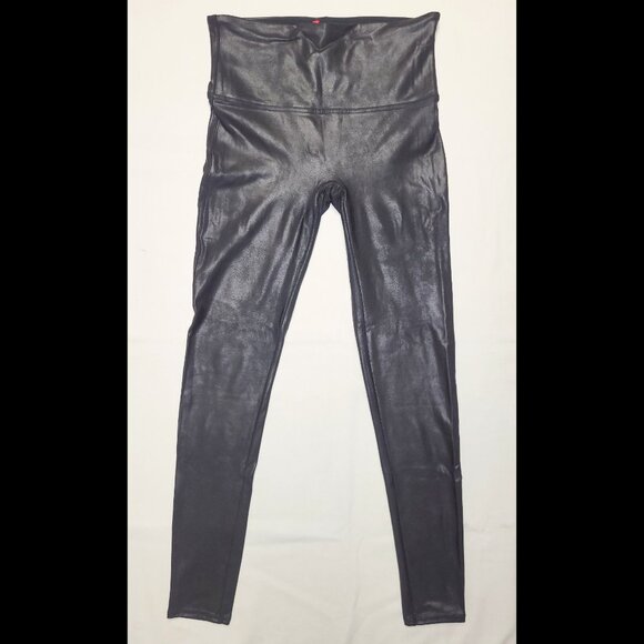 USED Women's Spanx by Sarah Blakely Black Faux Leather Leggings Size Large 2437 - Picture 4 of 17